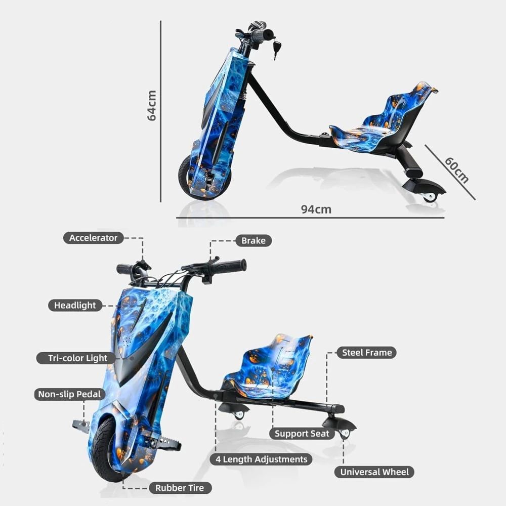 MOTO INFANTIL DRIFT - ESTILO ROLIMAN 36V - AZUL