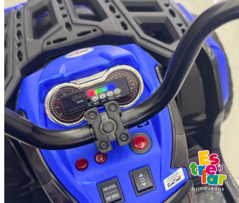 QUADRICICLO ELÉTRICO INFANTIL - 24V AZUL (BANCO DE COURO + PNEU EVA)